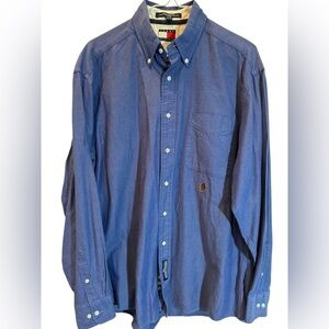 TOMMY HILFIGER Oxford Shirt Mens 15 1/2 34-35 Blue Long Sleeve Button Up Cotton